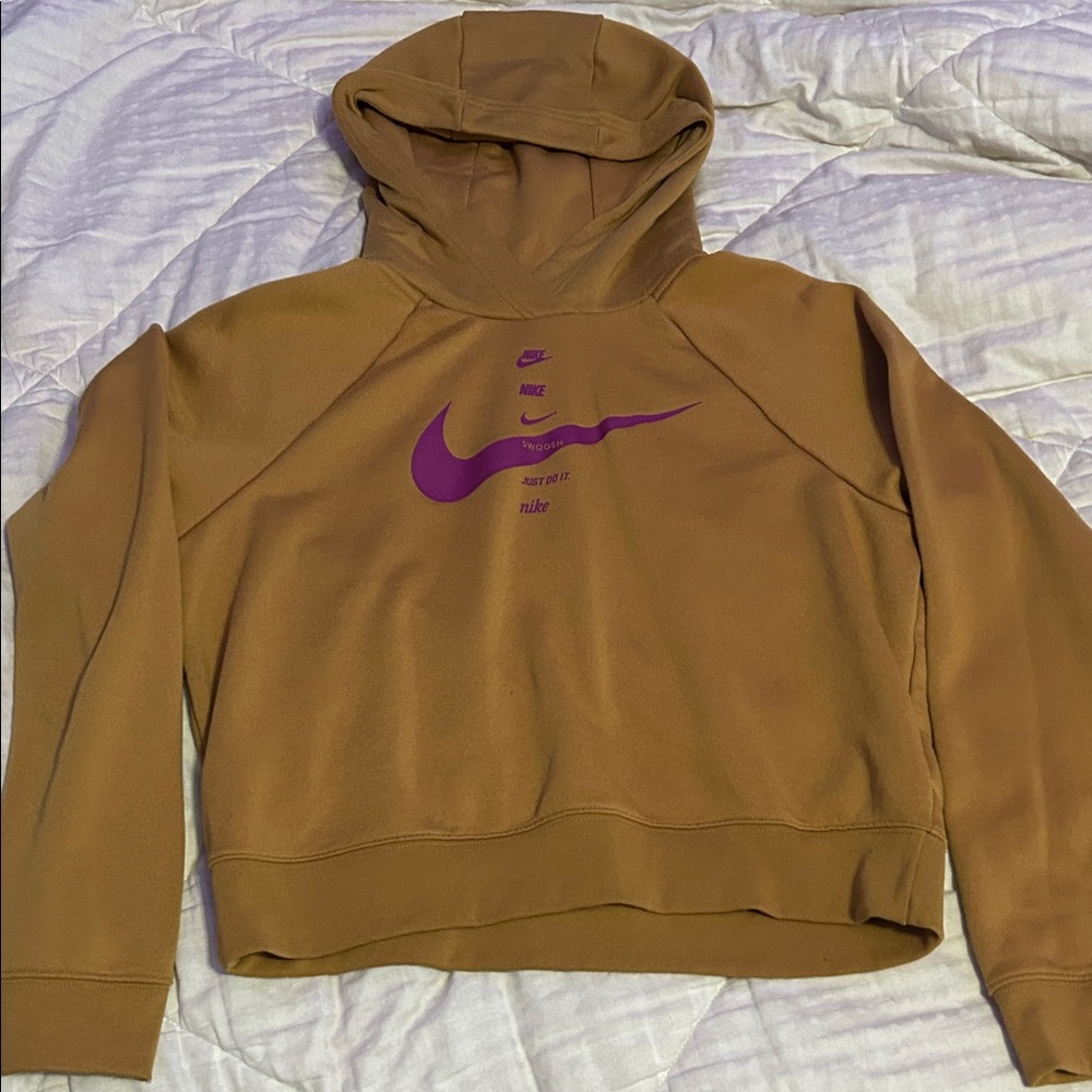 Nike Tan Hoodie with Purple Swoosh